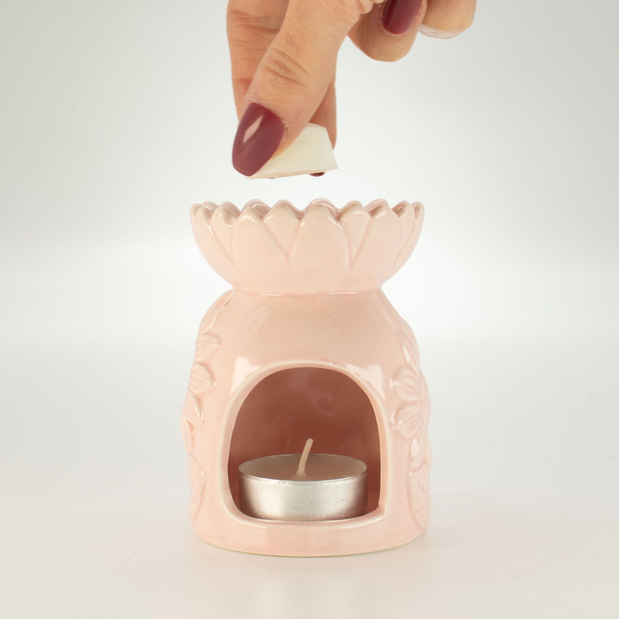 Ceramic Sunflower Oil Burner in Pastel Pink for Home Fragrance
