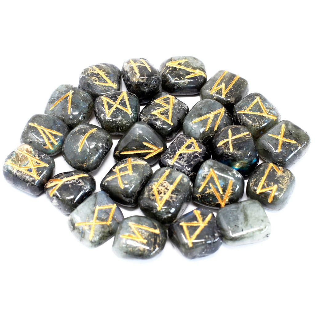 Labradorite Runes Stone Set in Pouch for Mystical Insights