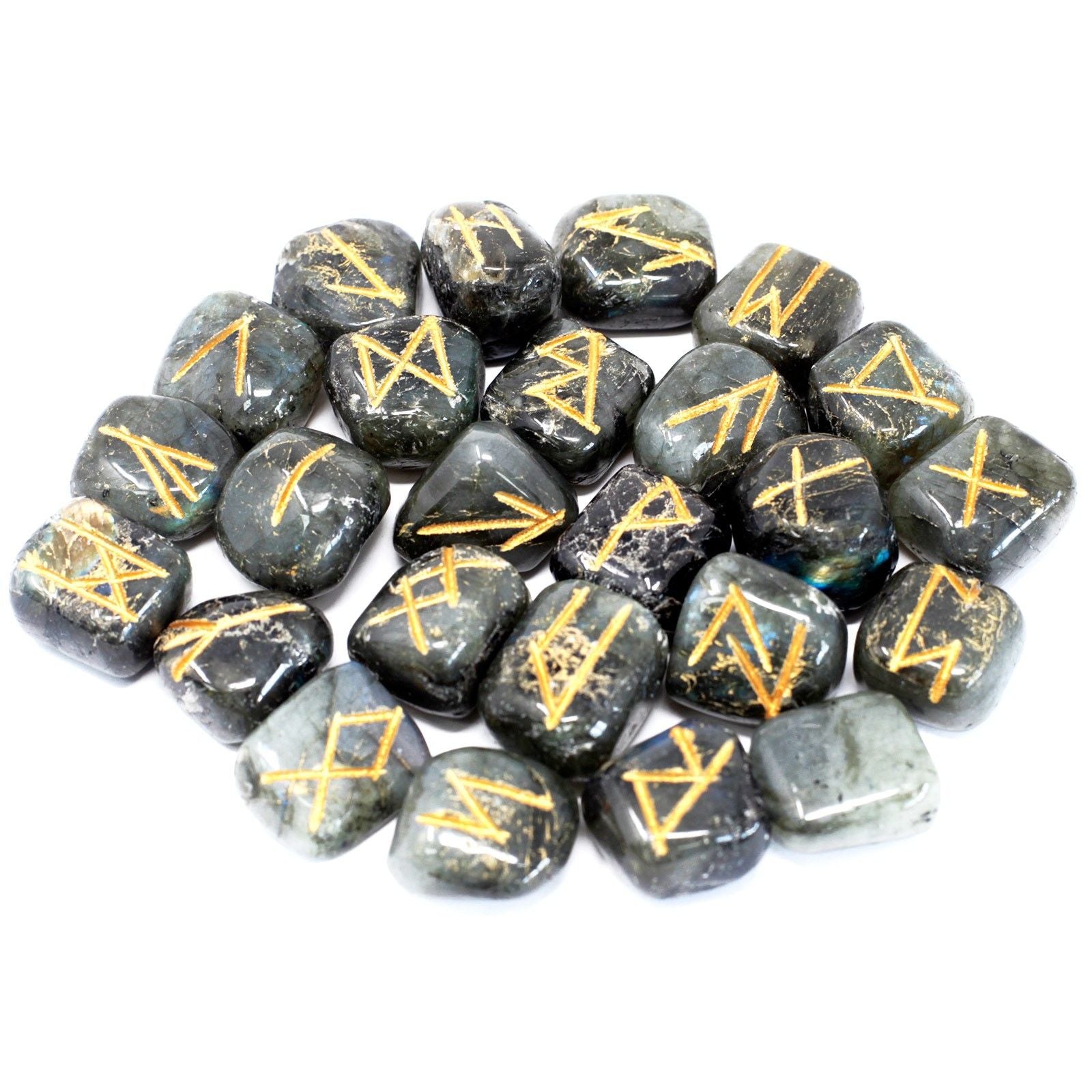 Labradorite Runes Stone Set in Pouch for Mystical Insights