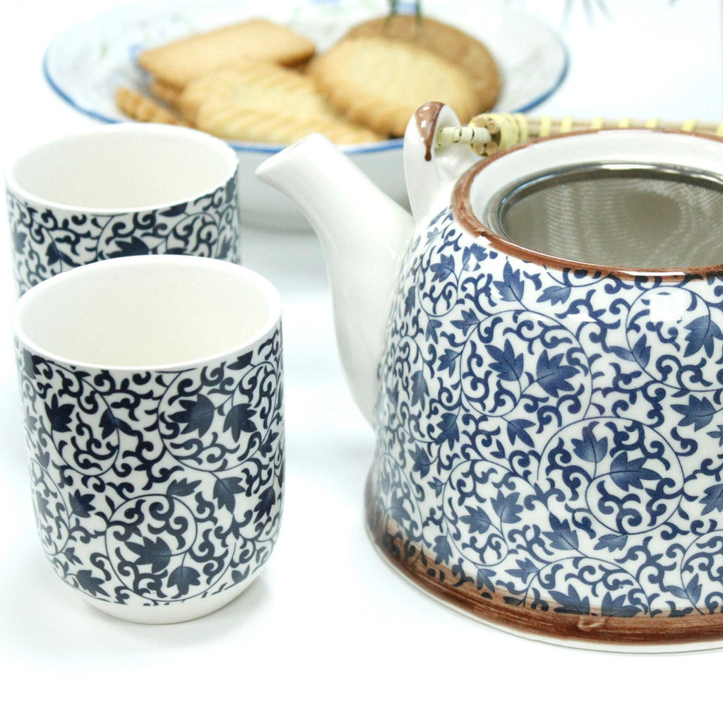 Herbal Teapot Set with Blue Pattern for Tea Lovers and Gifting