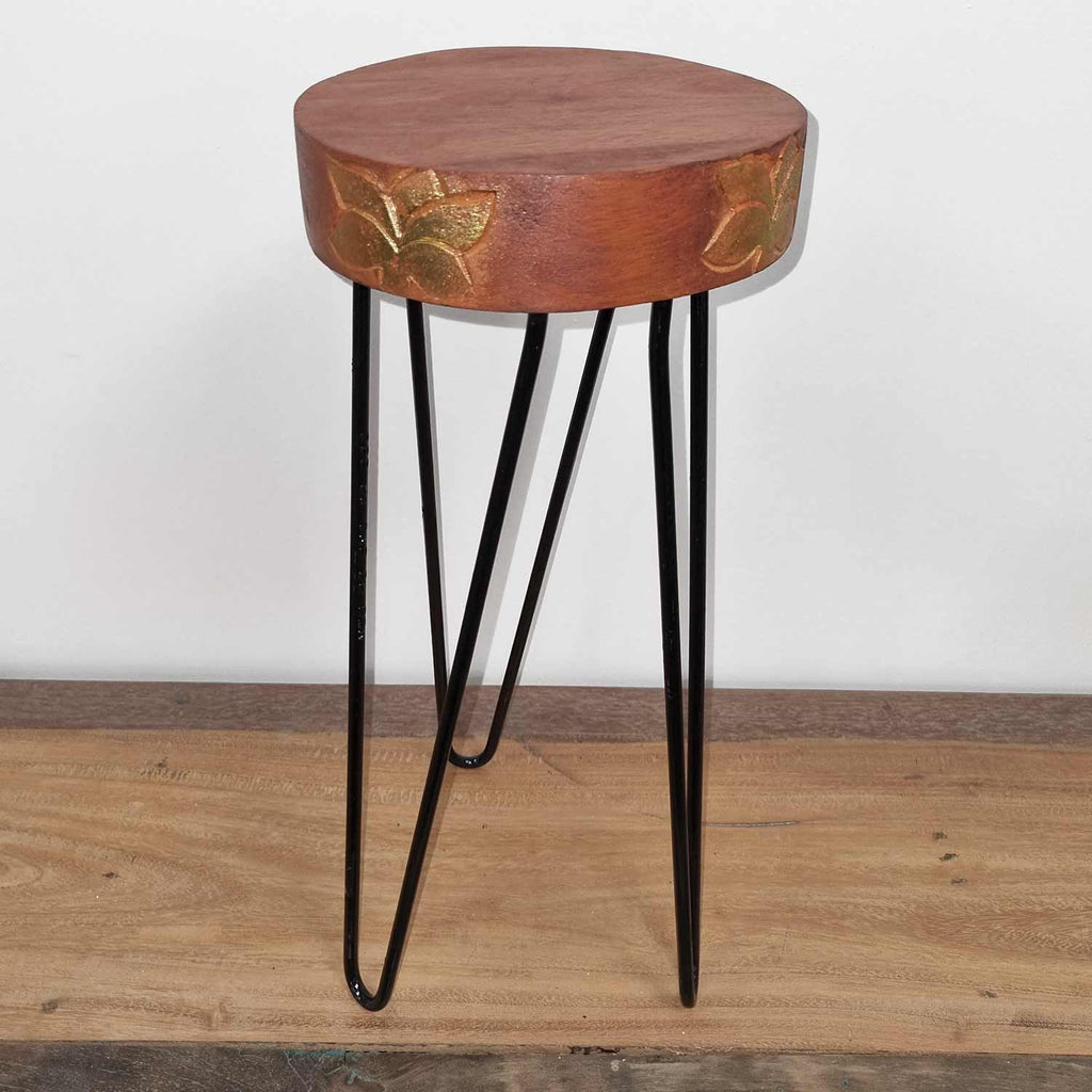 Albasia Wood Plant Stand with Terracotta and Black Detail Design