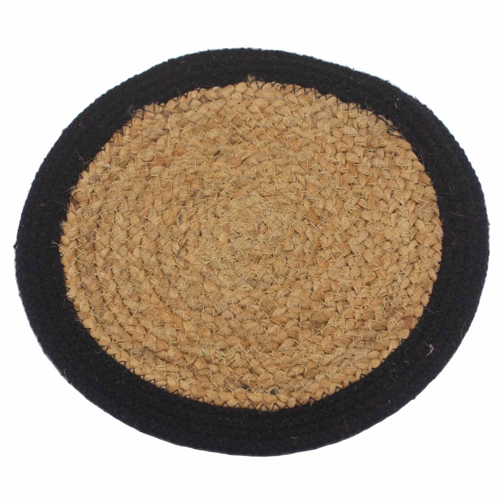 Natural Jute and Cotton Place Mat 30cm with Black Border Design