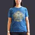 Nomad Sari Stonewashed Cotton T Shirt with Hamsa Design in Blue