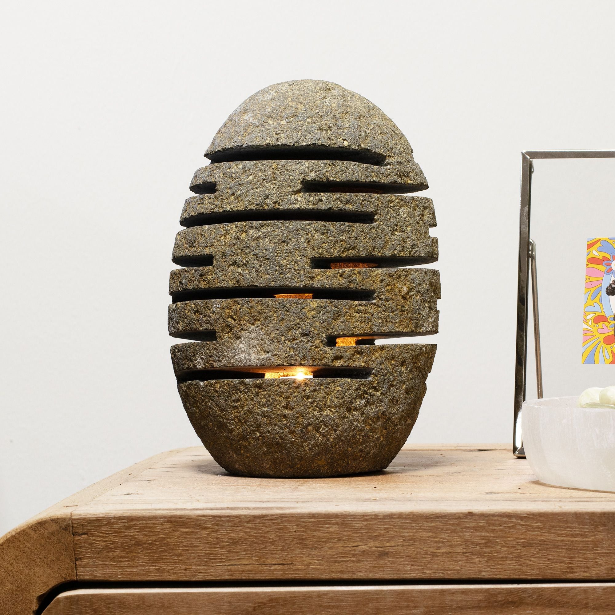 Natural Riverstone Candle Holder with Unique Standing Stone Cut