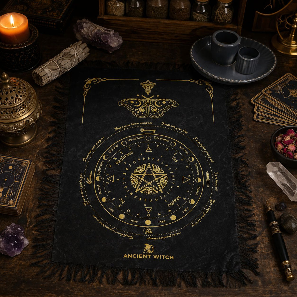 Ancient Witch Pendulum Divination Cloth with Mystic Moth Design