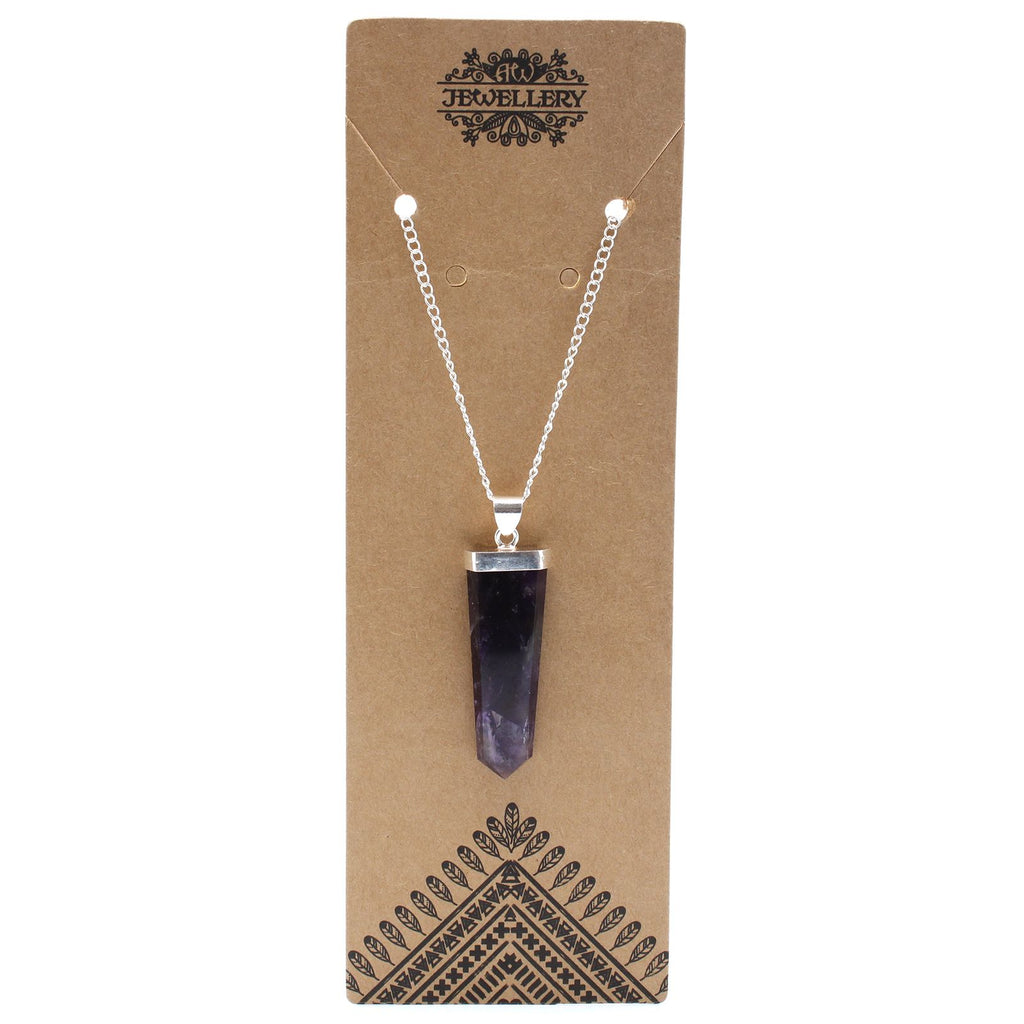 Gemstone Flat Pencil Pendant Necklace with Amethyst Design
