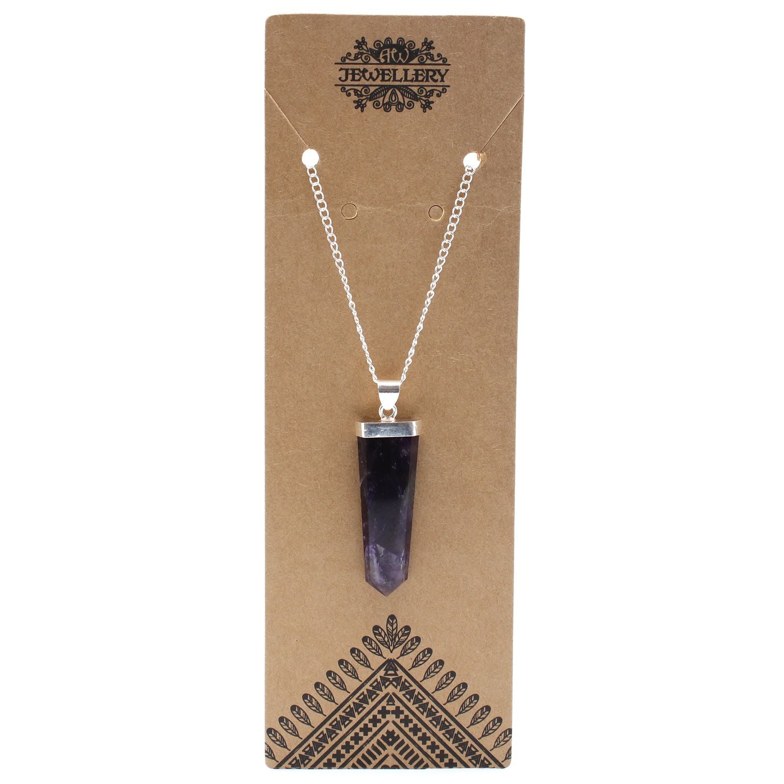 Gemstone Flat Pencil Pendant Necklace with Amethyst Design