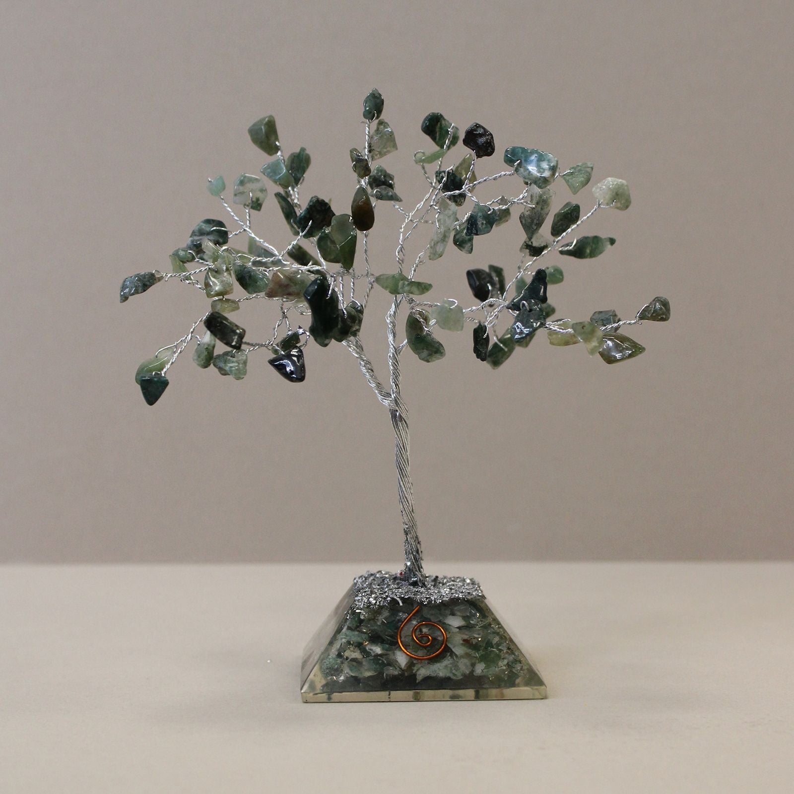 Moss Agate Gemstone Tree with Orgonite Base for Home Decor