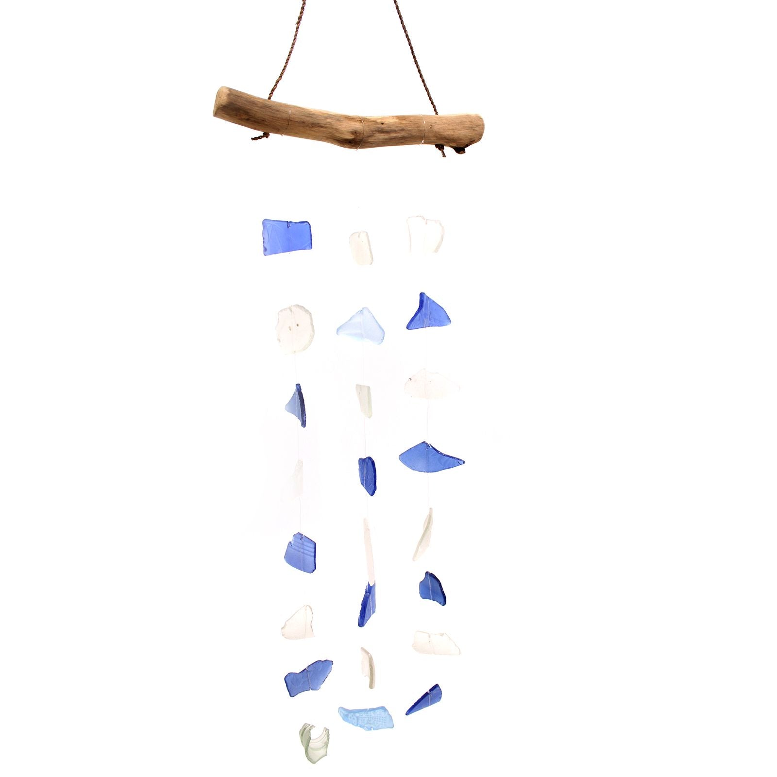 Three Drop Blue and White Recycled Glass Wind Chimes