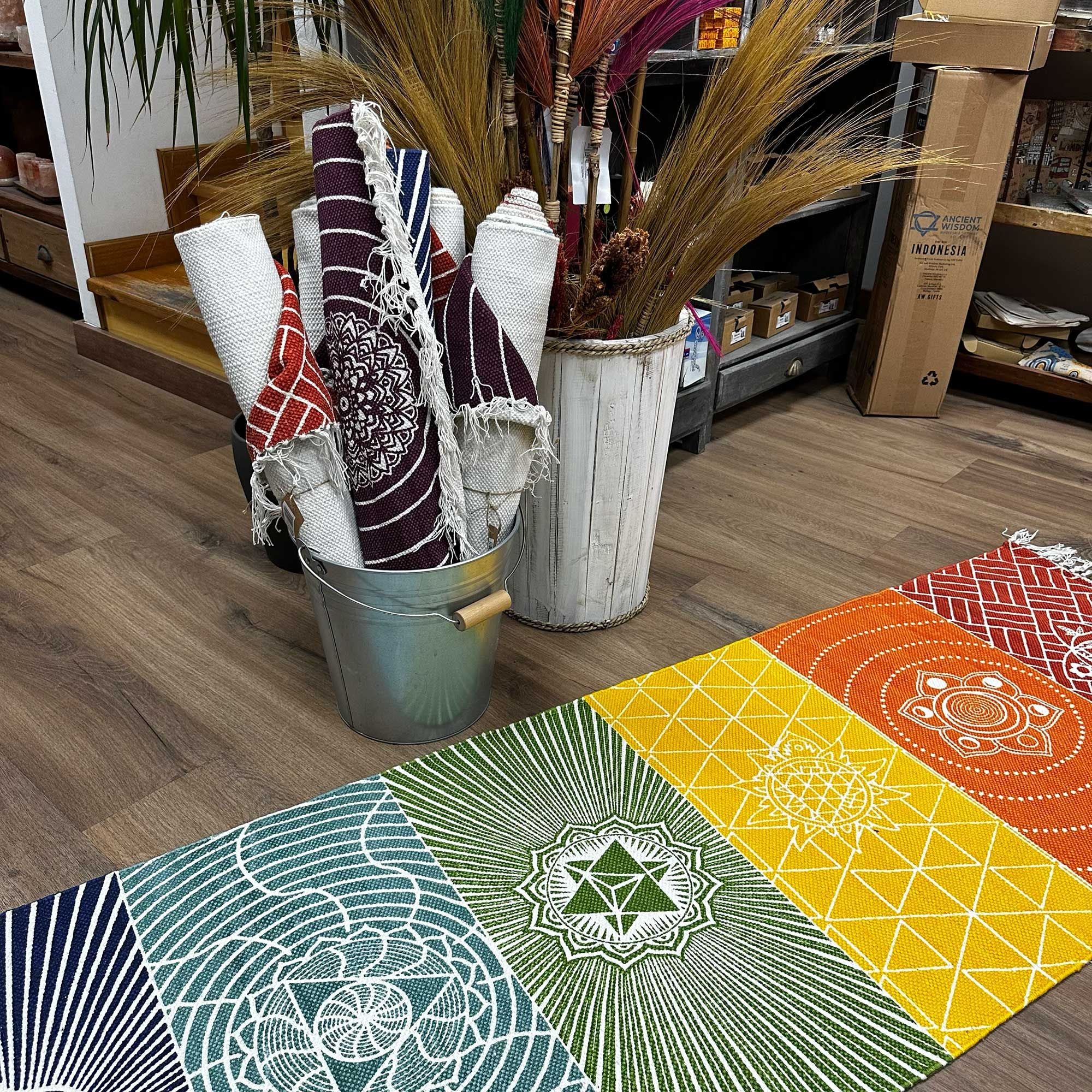 Yoga Rug 60x200cm with 7 Chakras Design for Versatile Use