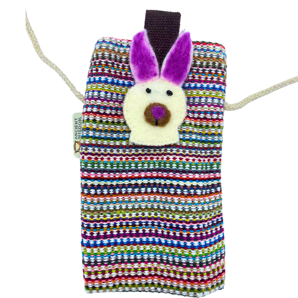 Phone Holder Bag Stripes Pink with Bunny Decor for Everyday Use