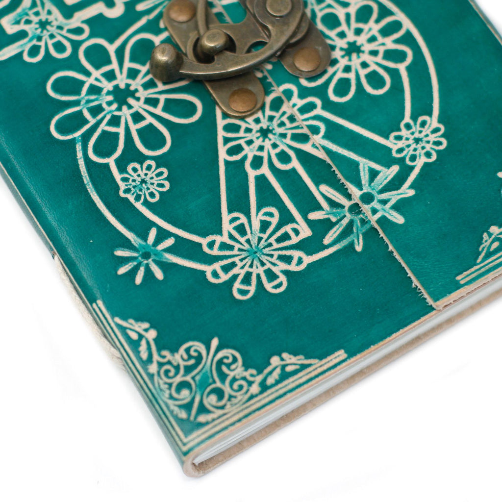 Leather Green Peace Notebook with Lock for Creative Writing