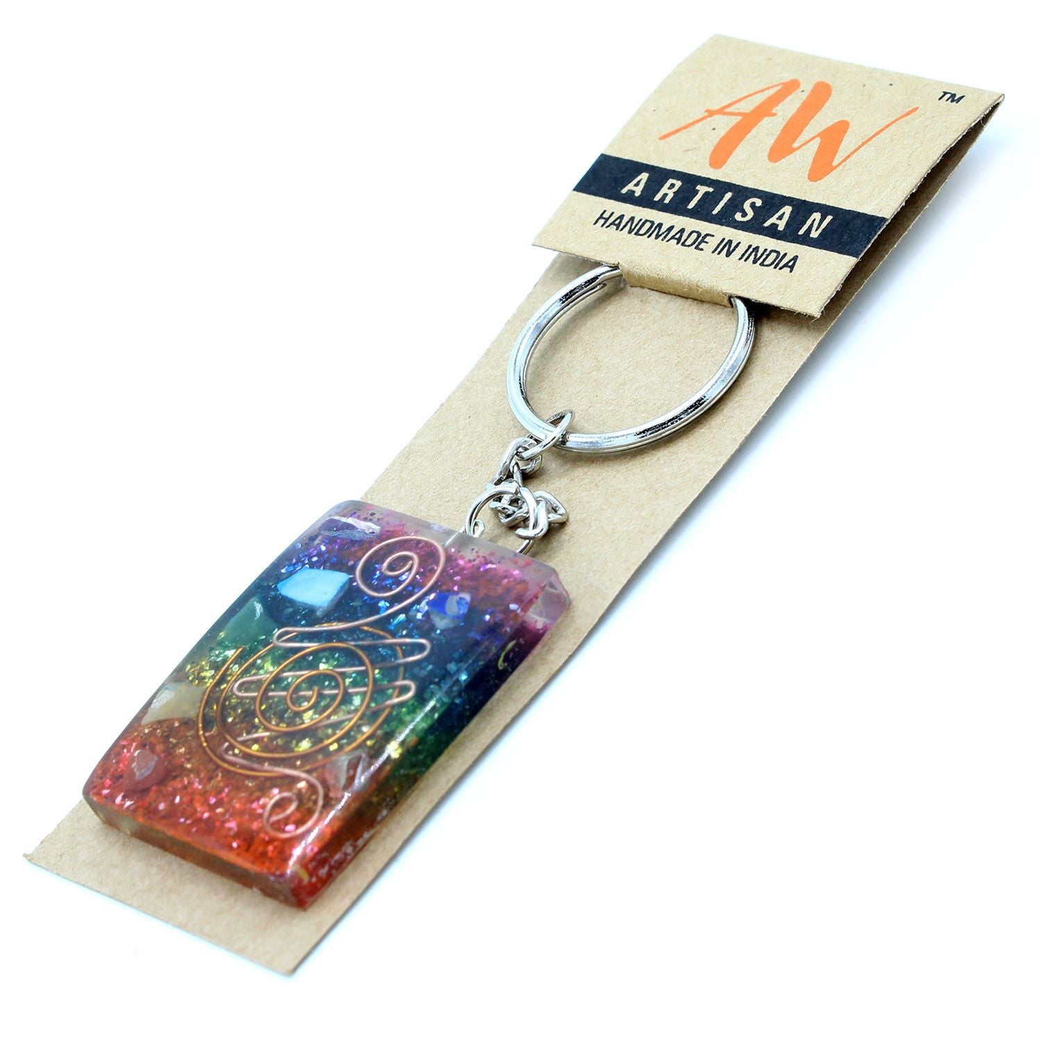 Orgonite Power Keyring with Copper and Chakra Energy Design