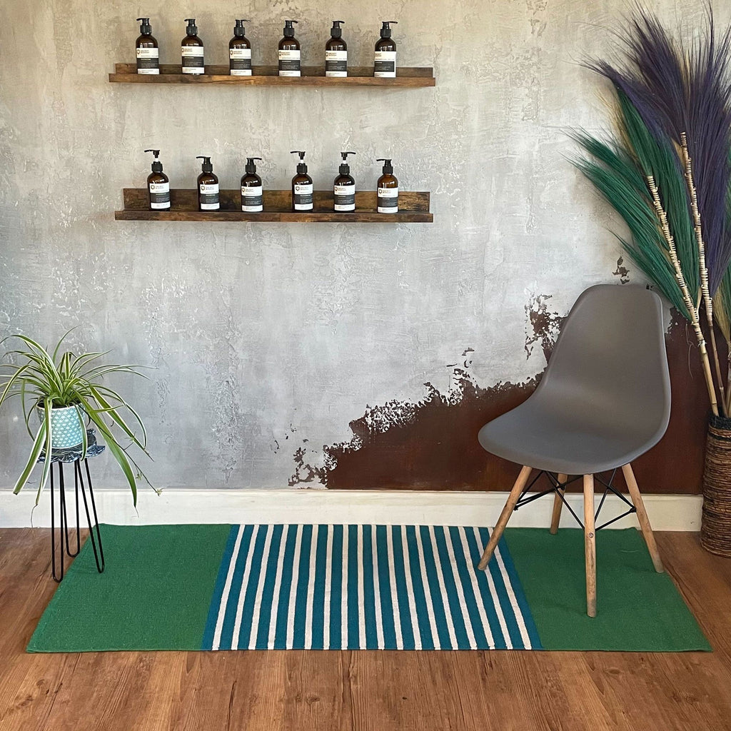 Indian Cotton Rug 70x170cm in Blue and Green for Home Decor