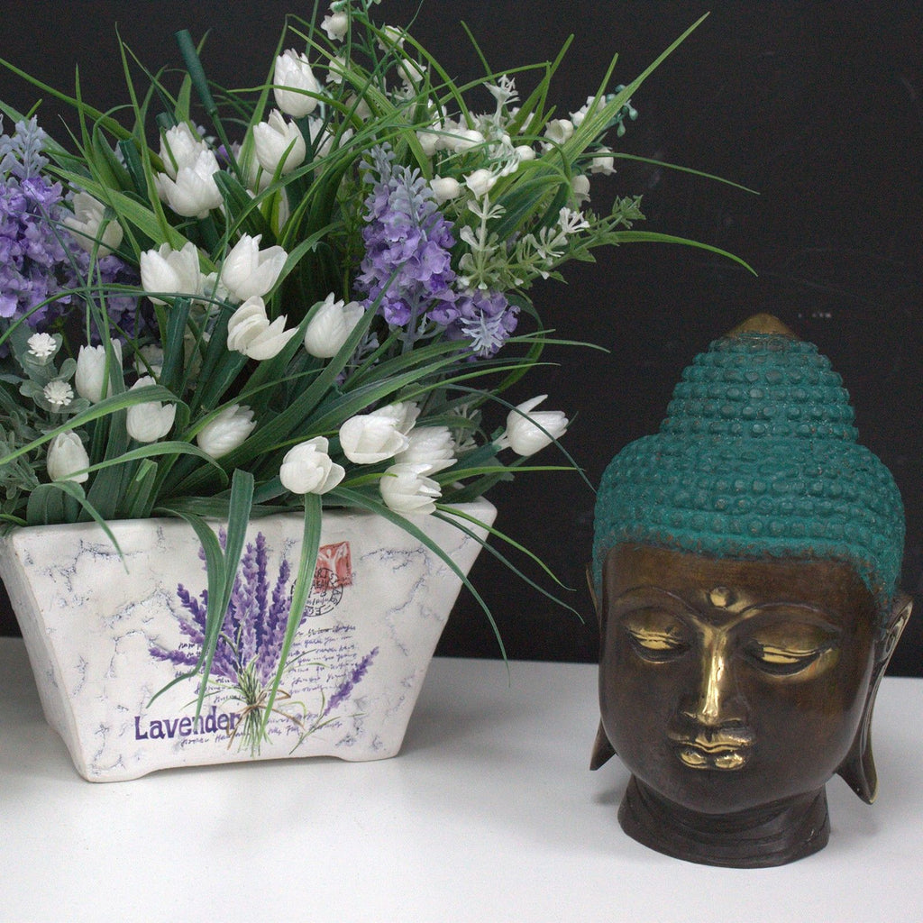 Large Classic Brass Buddha Head for Tranquil Home and Spa Decor