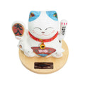 Solar Money Cat Wooden Base Blue Moving Hand Decorative Ornament