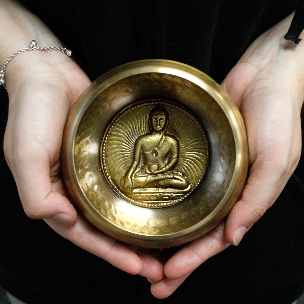 Medicine Buddha Singing Bowl Set 10cm with Cushion and Stick