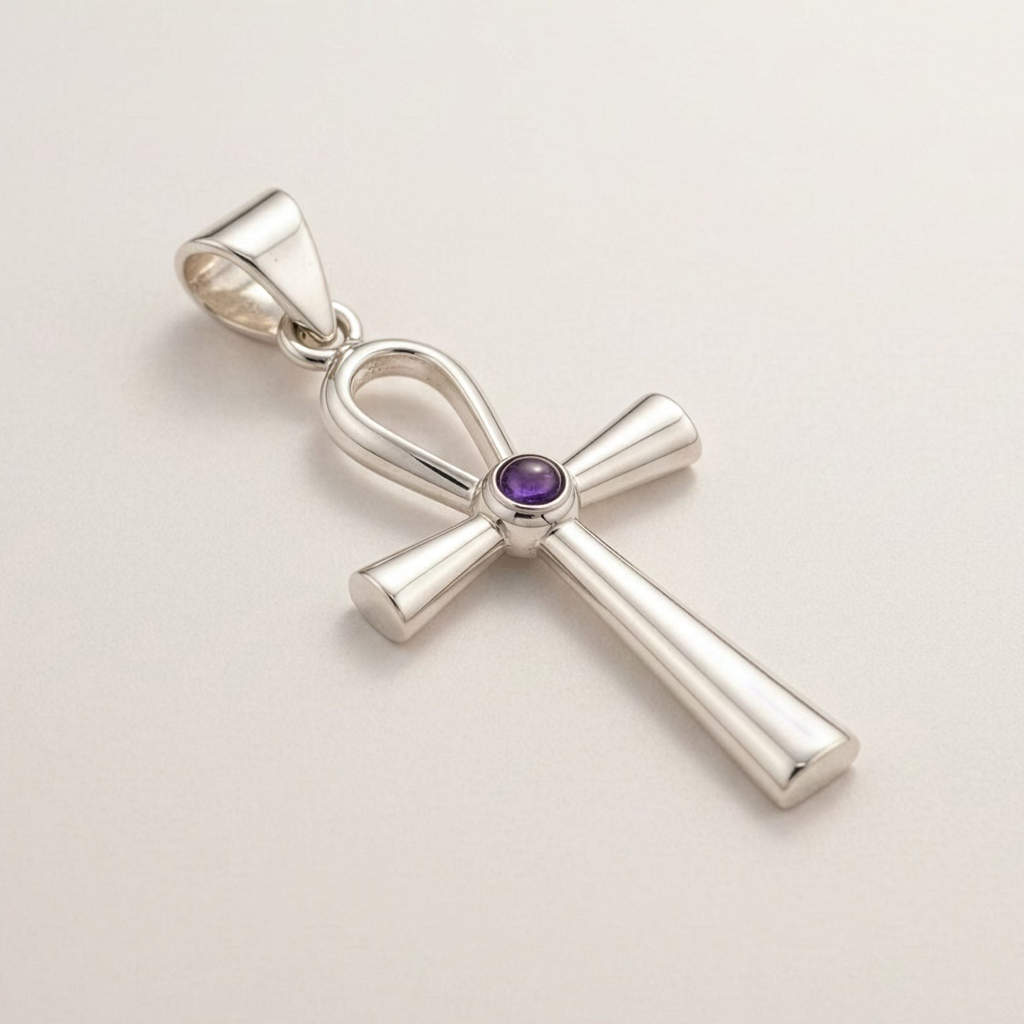 Indian Devotional Pendant with Silver Plated Ankh Symbol Design