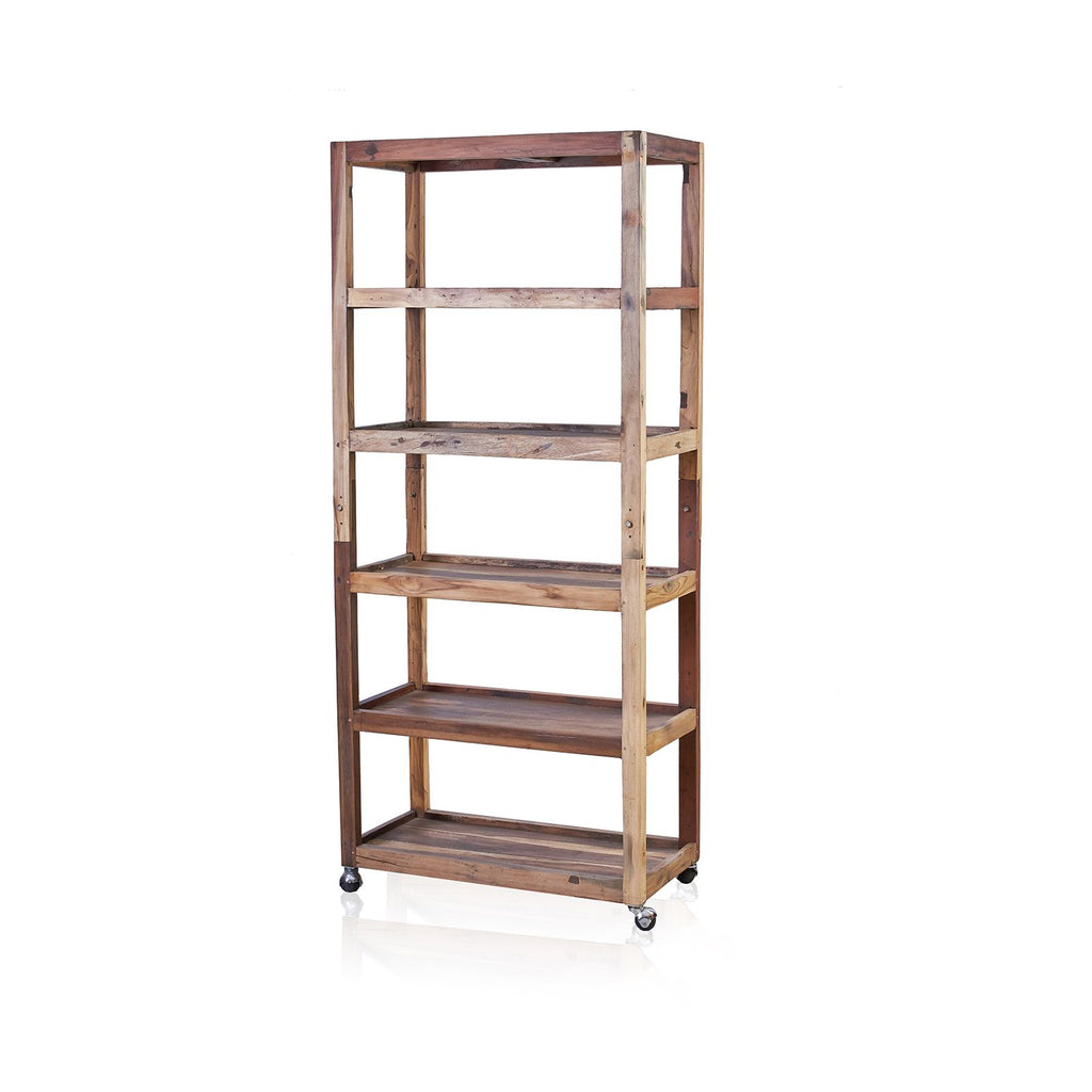 Six Shelf Display with Casters Stylish Recycled Wood Storage