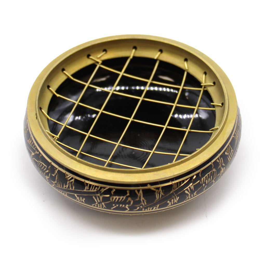 Elegant Brass Carved Charcoal Incense Jar for Home Fragrance