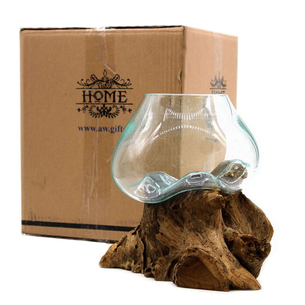 Molten Glass on Wood Large Bowl for Home Decor Display