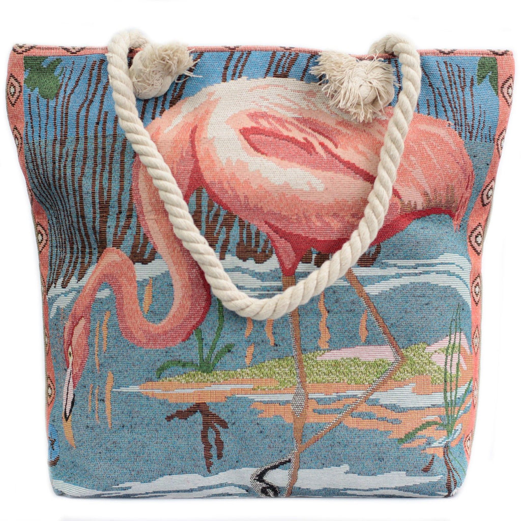 Pink Flamingo Rope Handle Bag for Stylish Beach Days and Travel Fun