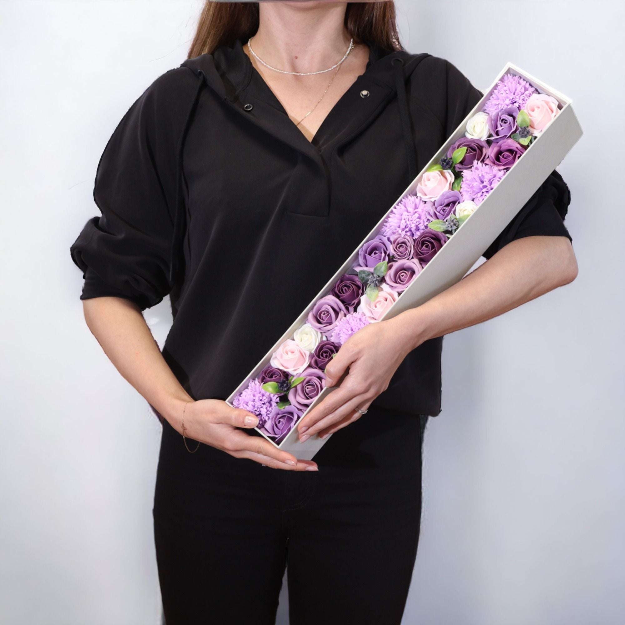 Extra Long Lavender Rose and Carnation Soap Flower Gift Box Set
