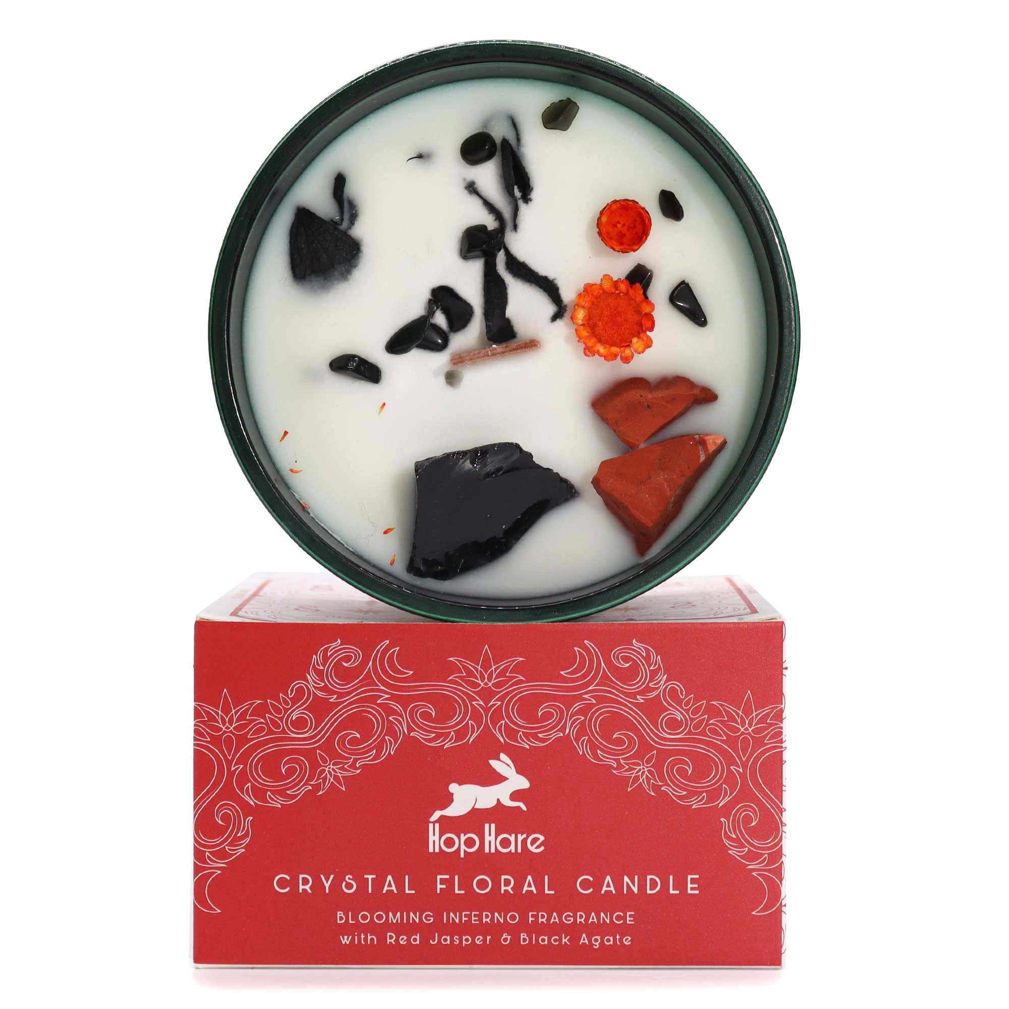 Crystal Magic Flower Candle The Devil with Red Jasper Energy