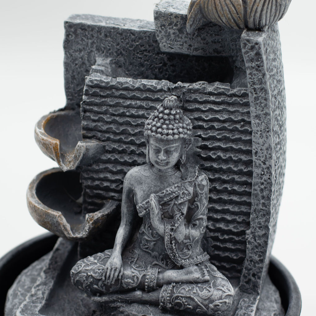 Tabletop Water Feature with Buddha and Lotus Flower Cascade Design