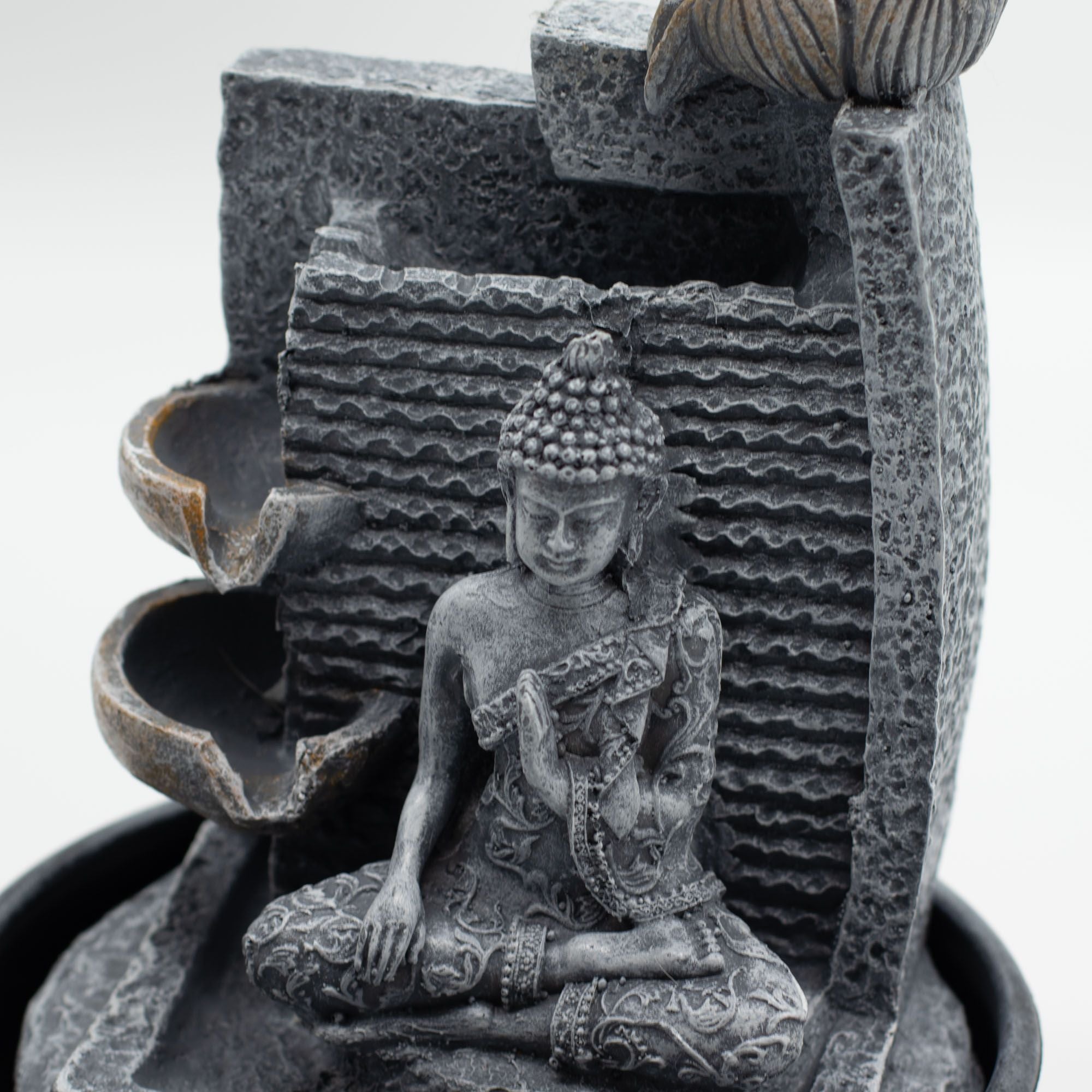 Tabletop Water Feature with Buddha and Lotus Flower Cascade Design