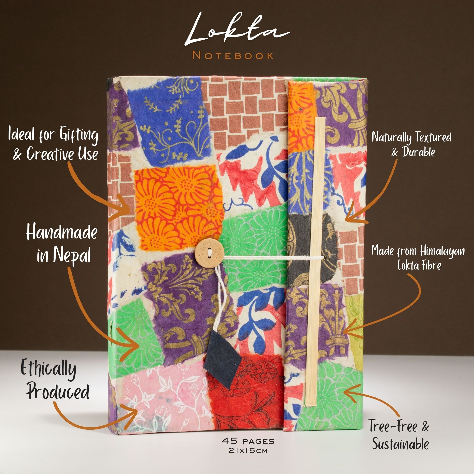 Lokta Patchwork Notebook Large with Bookmark Multi Colour Design