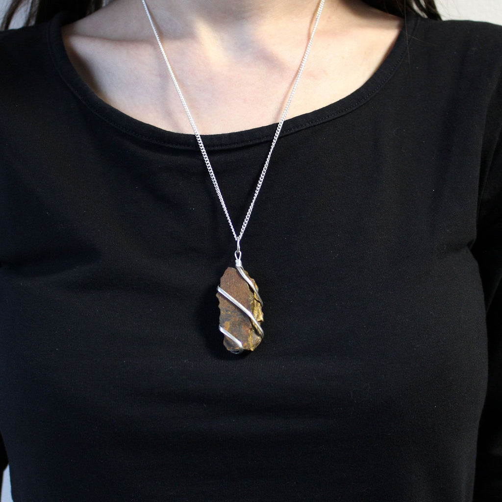 Cascade Wrapped Gemstone Necklace with Rough Tiger Eye Design