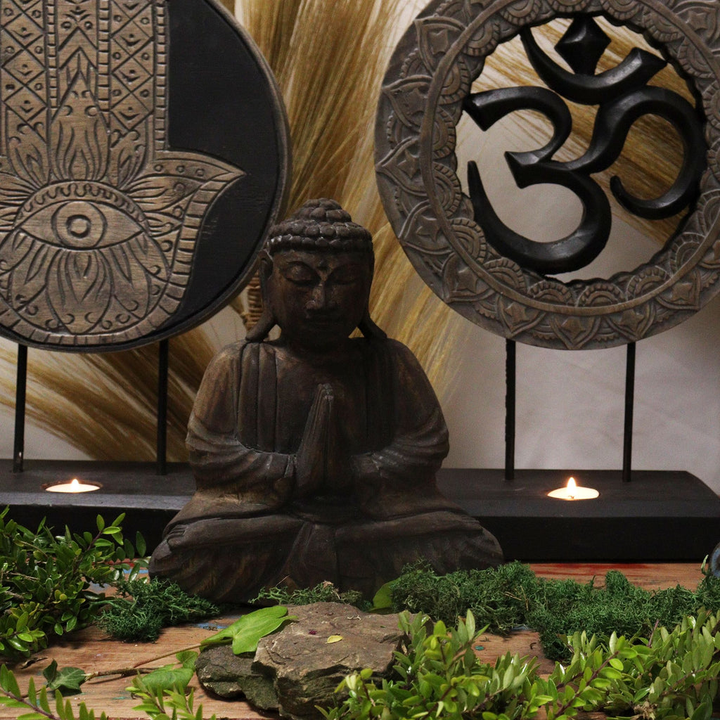 Buddha Feng Shui Set with Om Symbol in Elegant Grey and Black Design