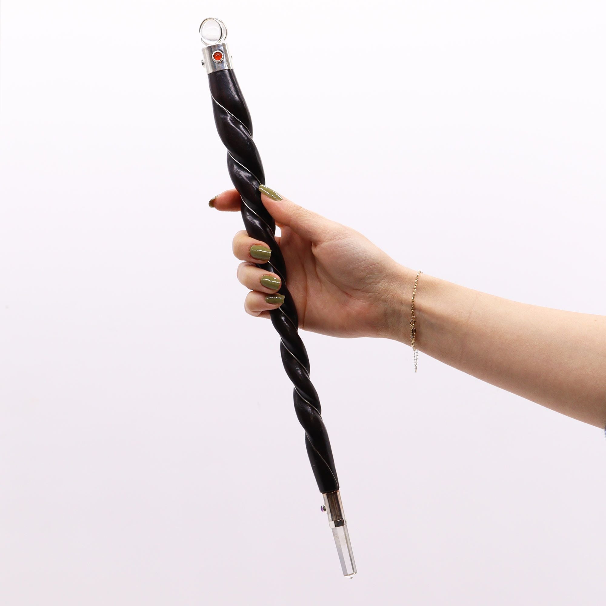 Extra Large Twisted Wood and Rock Quartz Wand for Healing Practices