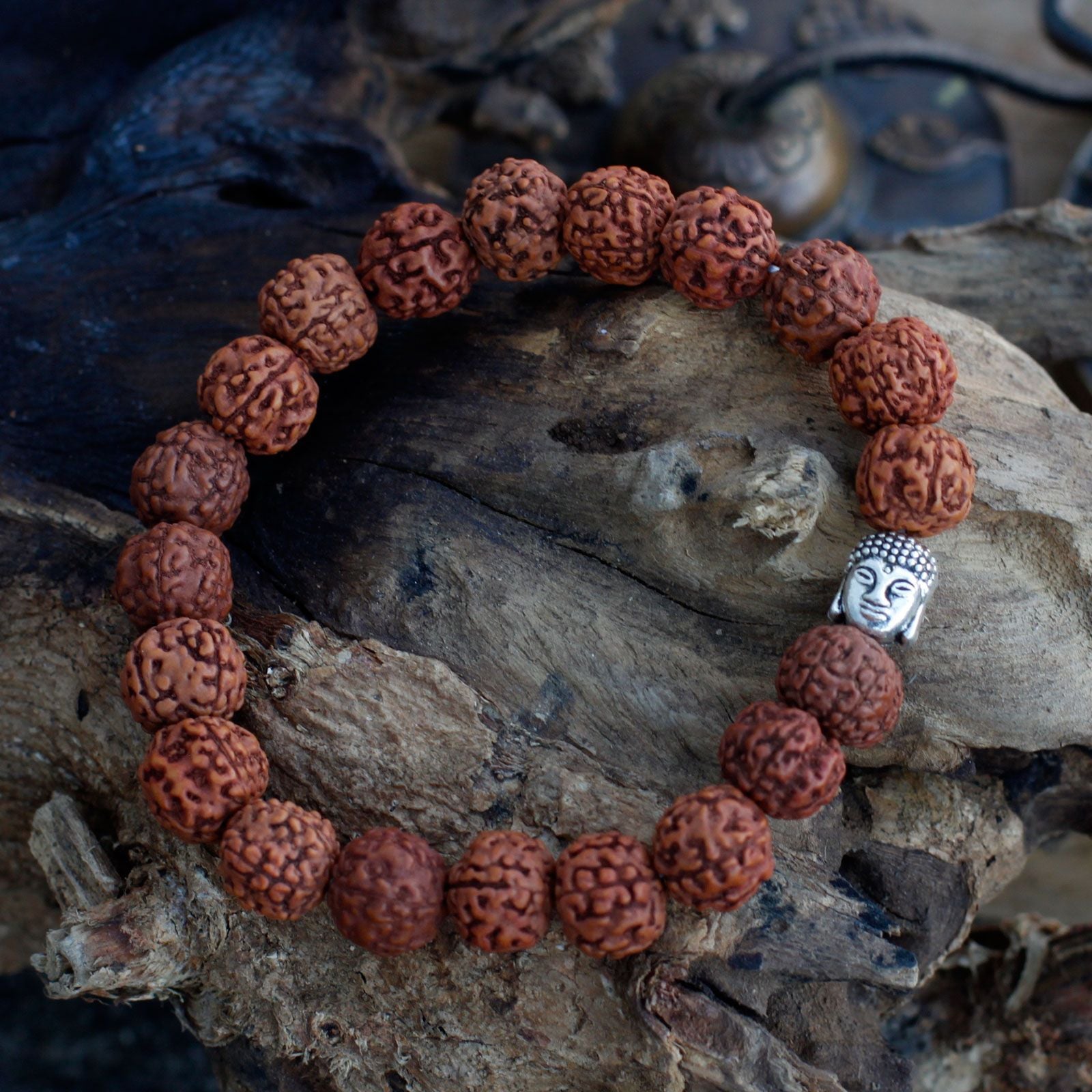 Rudraksha Buddha Bangle Mala in Brown with 20 Unique Beads