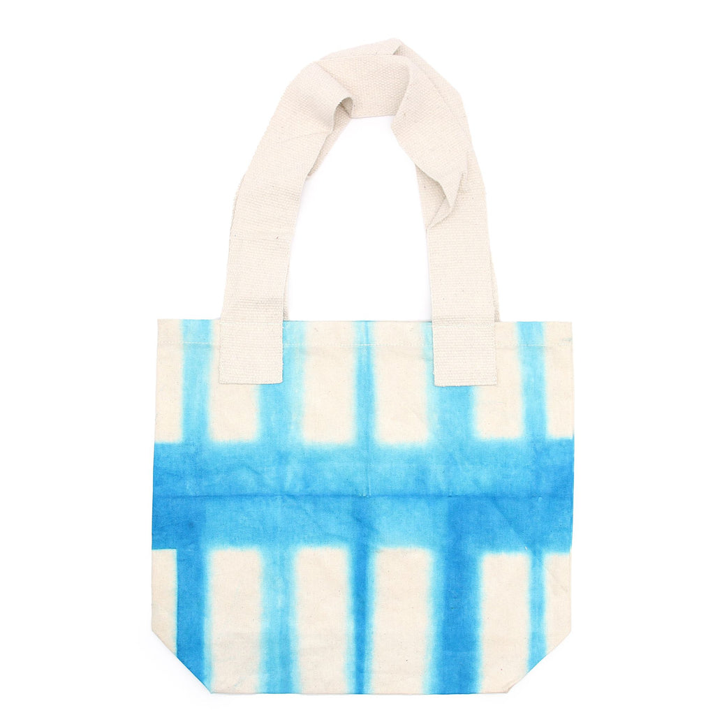 Natural Tye Dye Cotton Bag in Sky Blue Blocks with Natural Handle