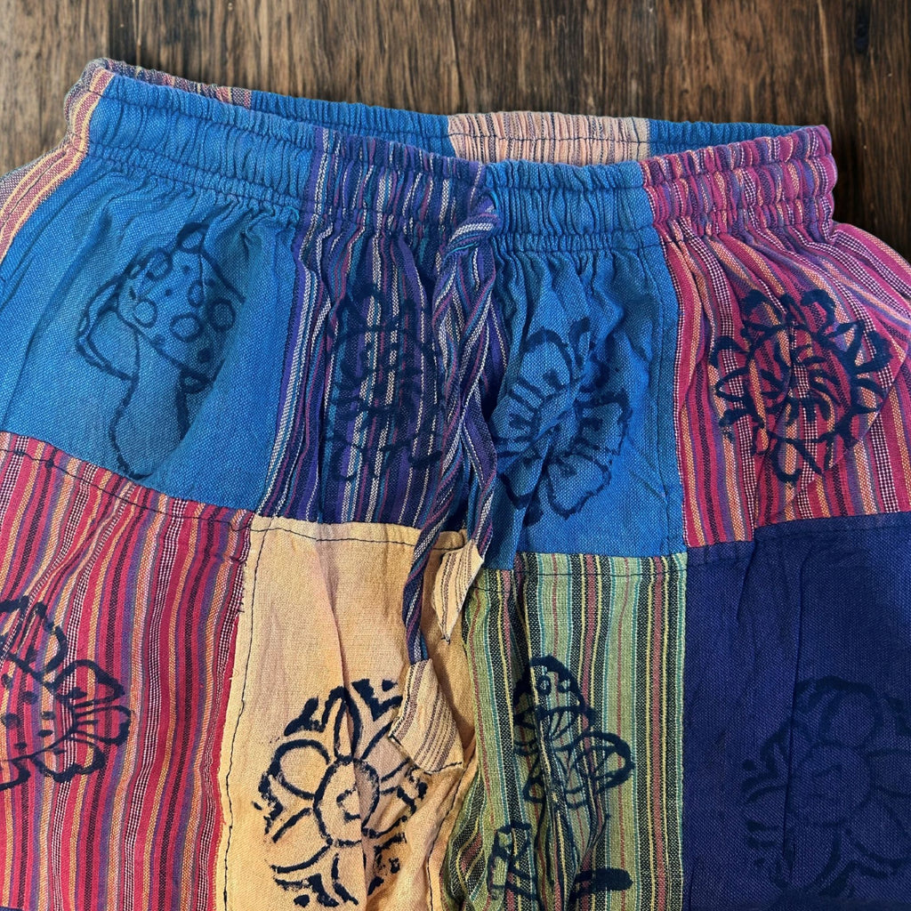 Nomad Sari Mushroom Pants with Block Print Designs in Orange Tones