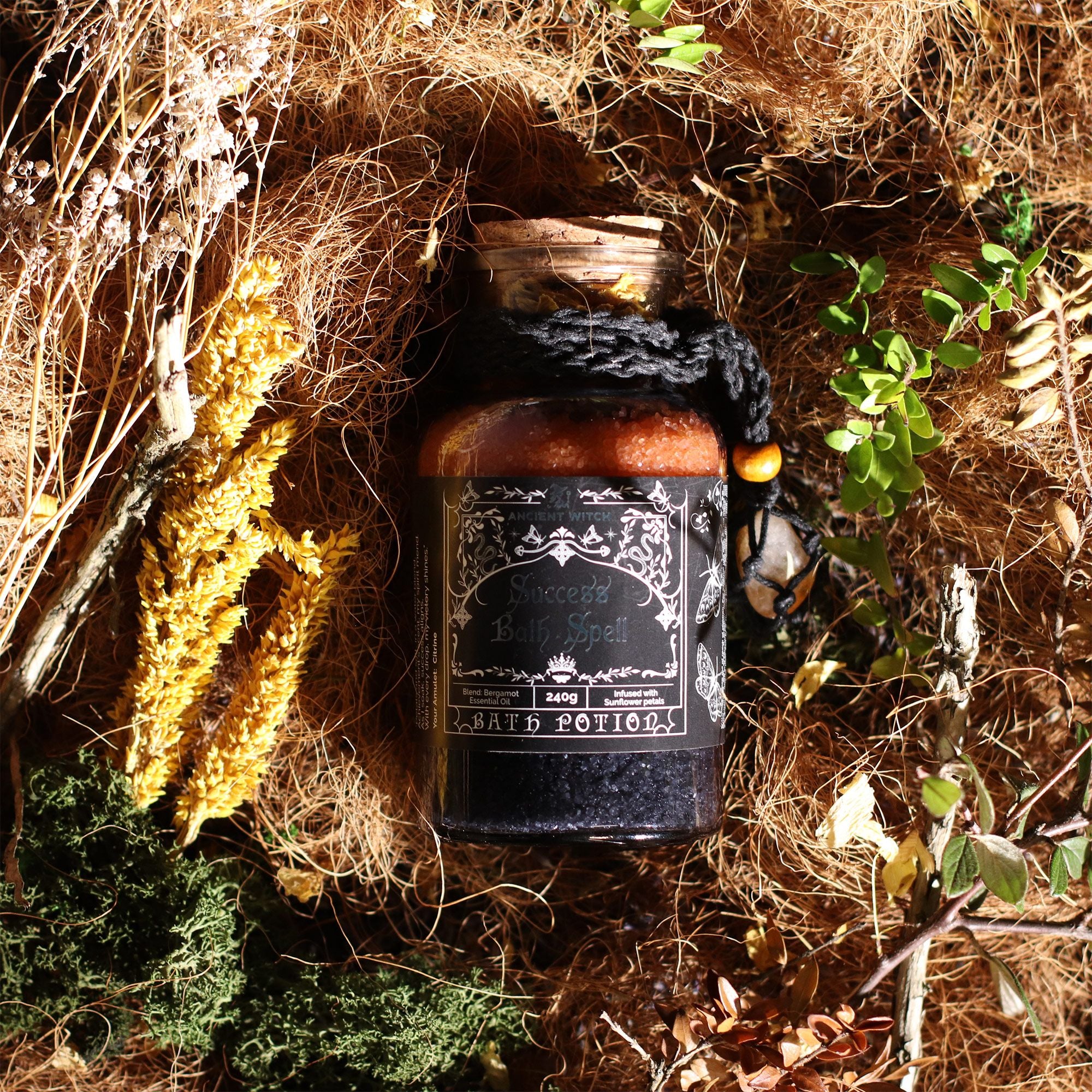 Ancient Witch Bath Spell Potion & Citrine Amulet for Success