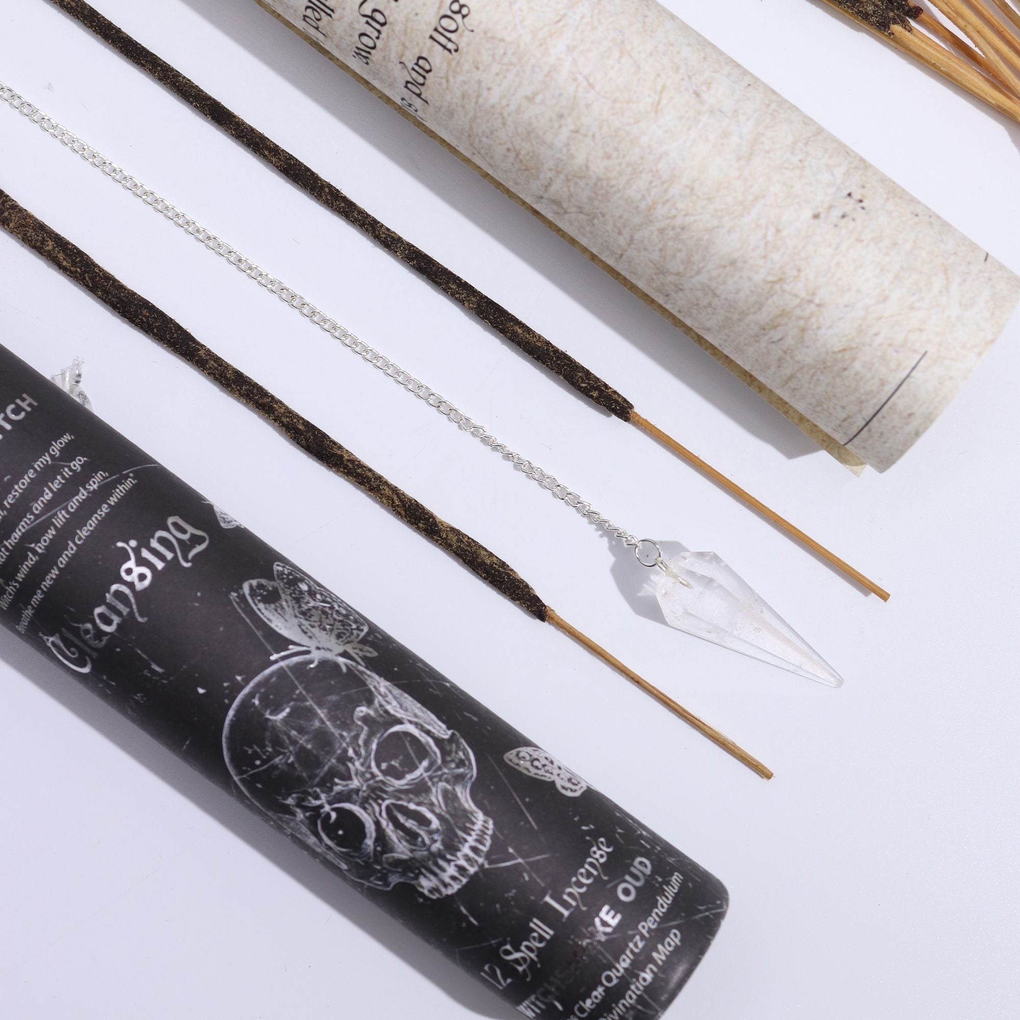 Ancient Witch Spell Incense with Rock Crystal Pendulum and Map Set