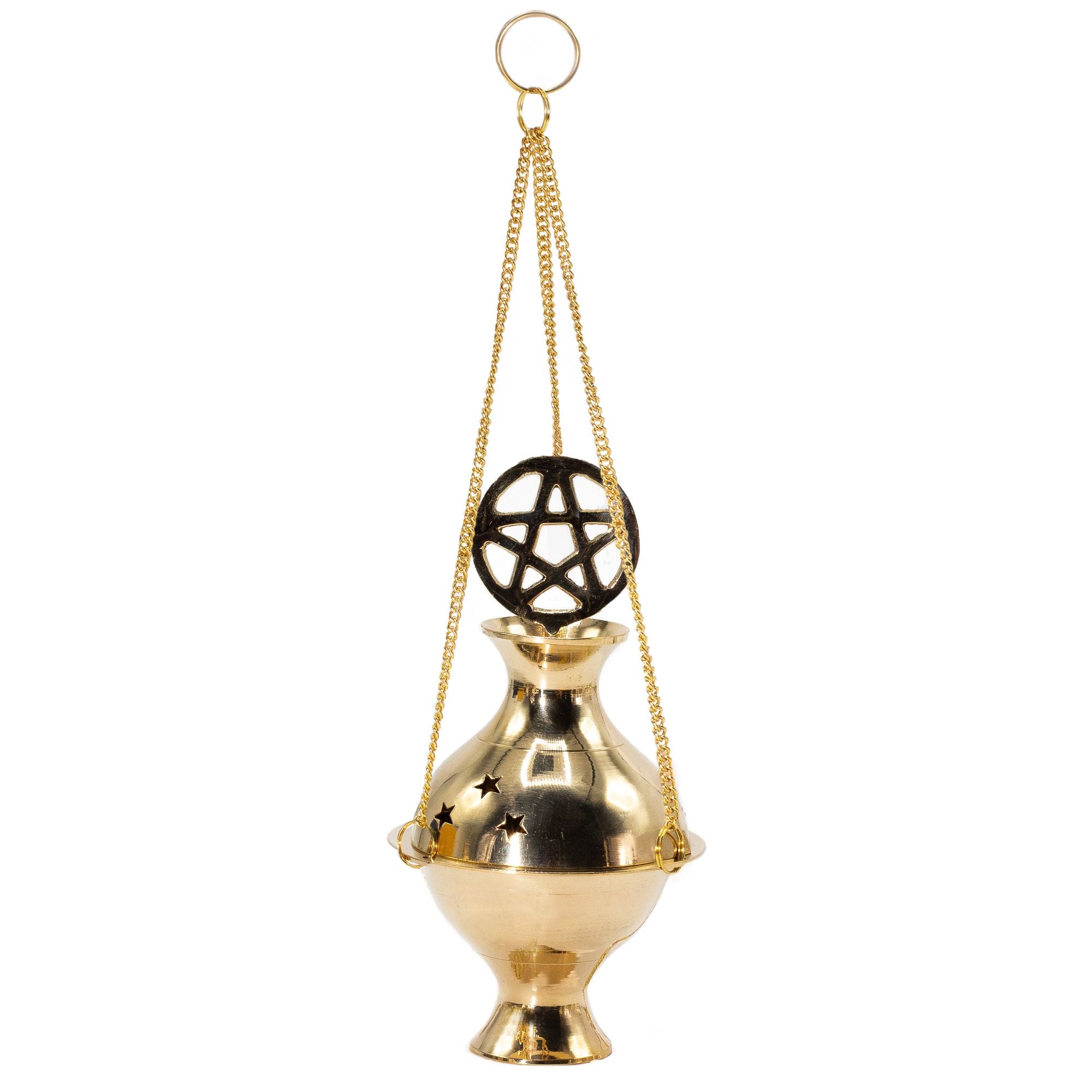Hanging Brass Incense Burner with Pentagram Design for Rituals