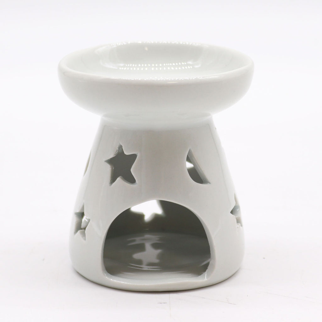 Classic White Oil Burner with Moon and Star Design for Fragrance
