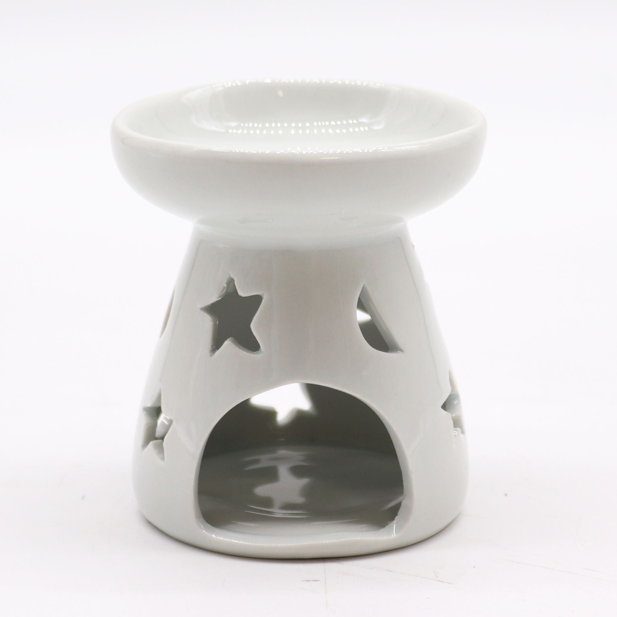 Classic White Oil Burner with Moon and Star Design for Fragrance