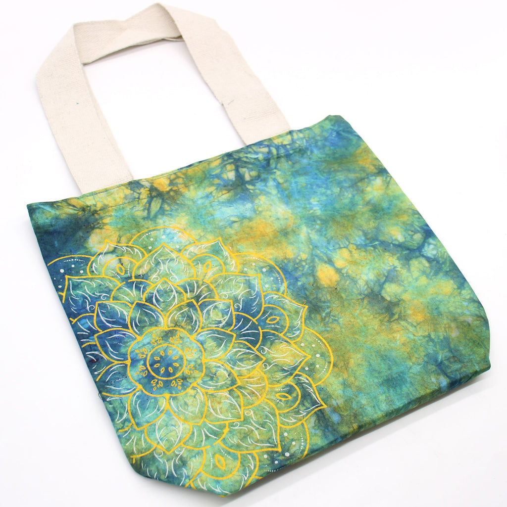 Tye Dye Cotton Bag with Mandala Design in Green and Blue Shades