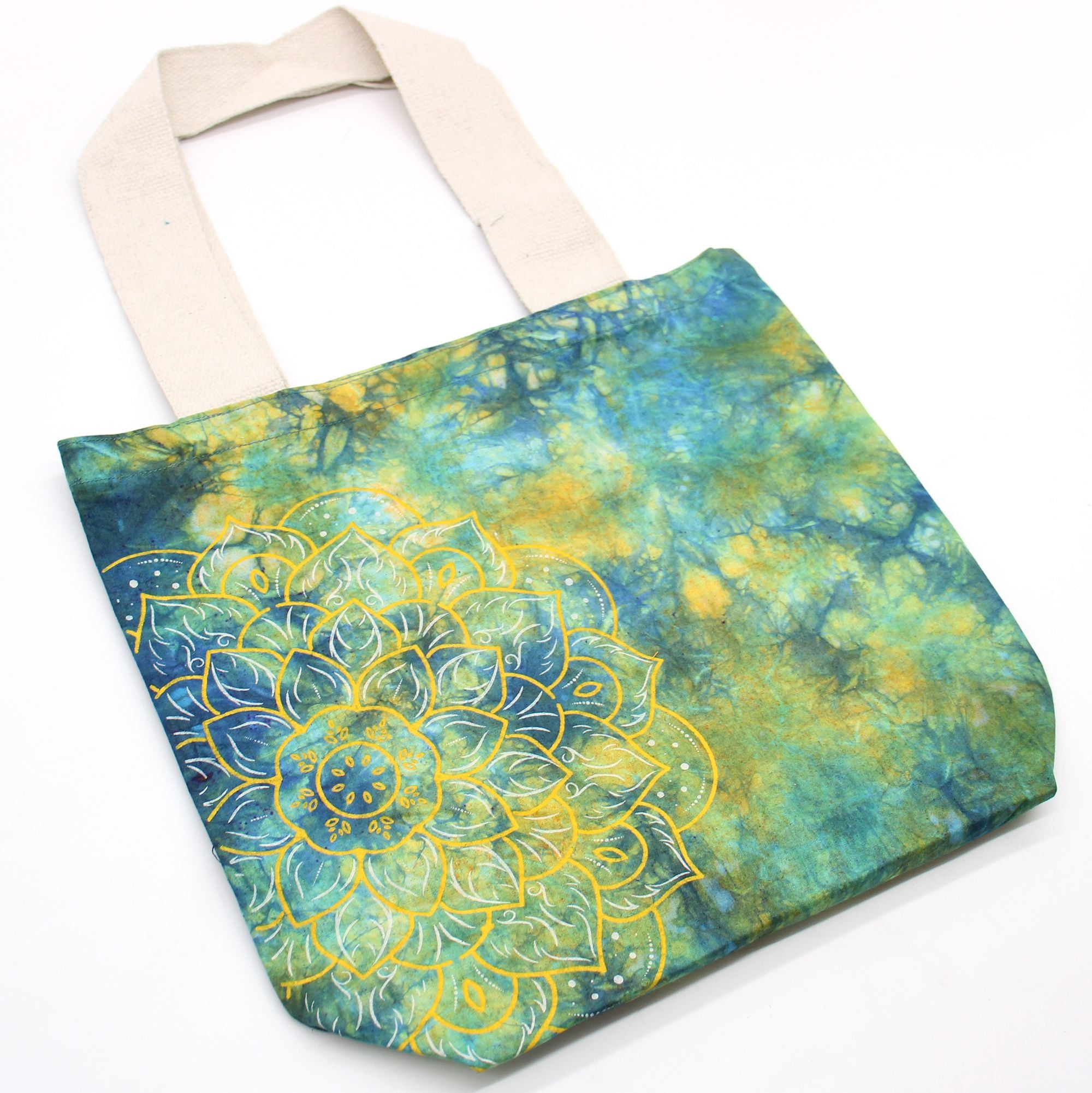 Tye Dye Cotton Bag with Mandala Design in Green and Blue Shades