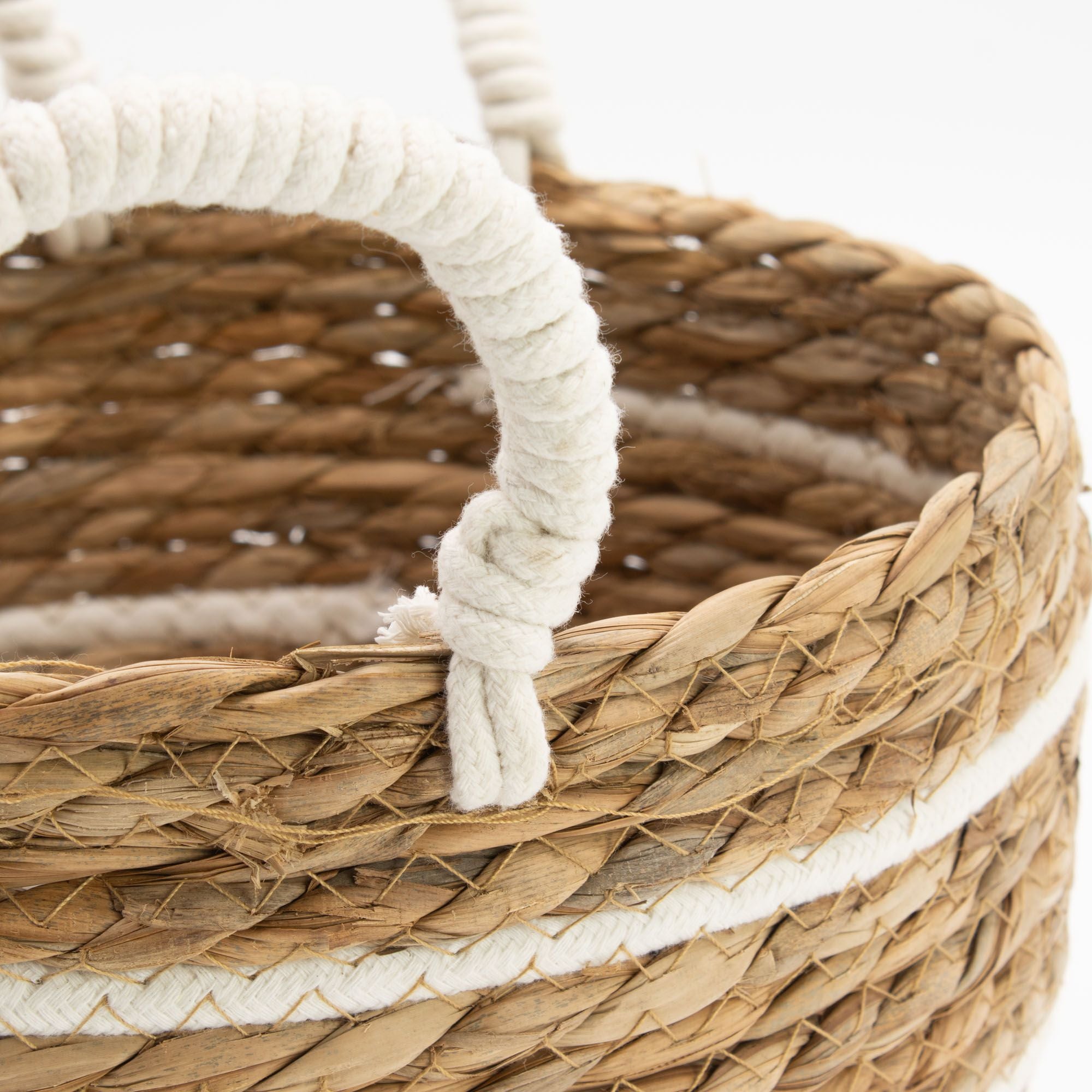 Cotton & Seagrass Large Baskets Set of 3 with Natural Stripes