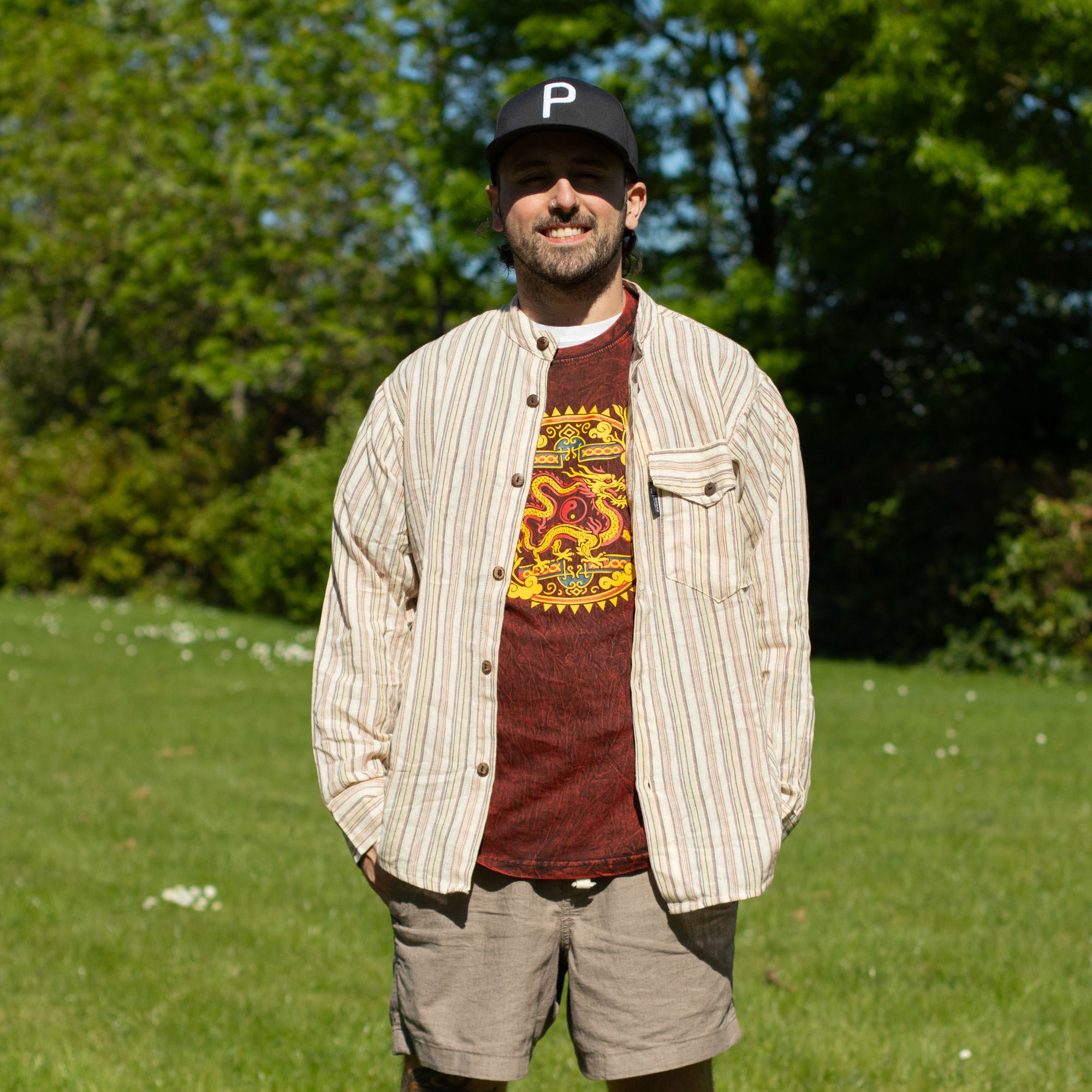 Nomad Sari Stonewashed Cotton T Shirt with Dragon Mandala Design