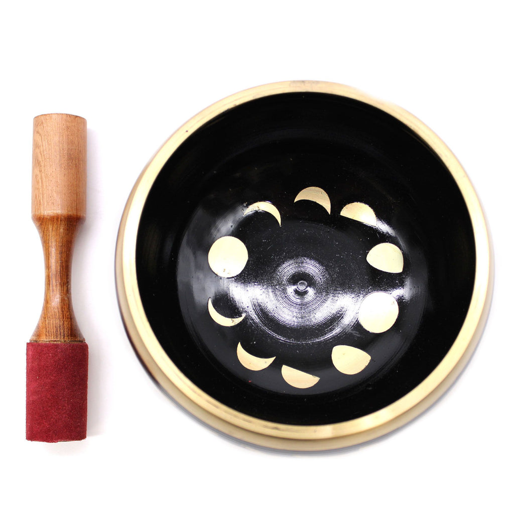 Large Black Moon Phase Singing Bowl Set 14cm for Sound Meditation