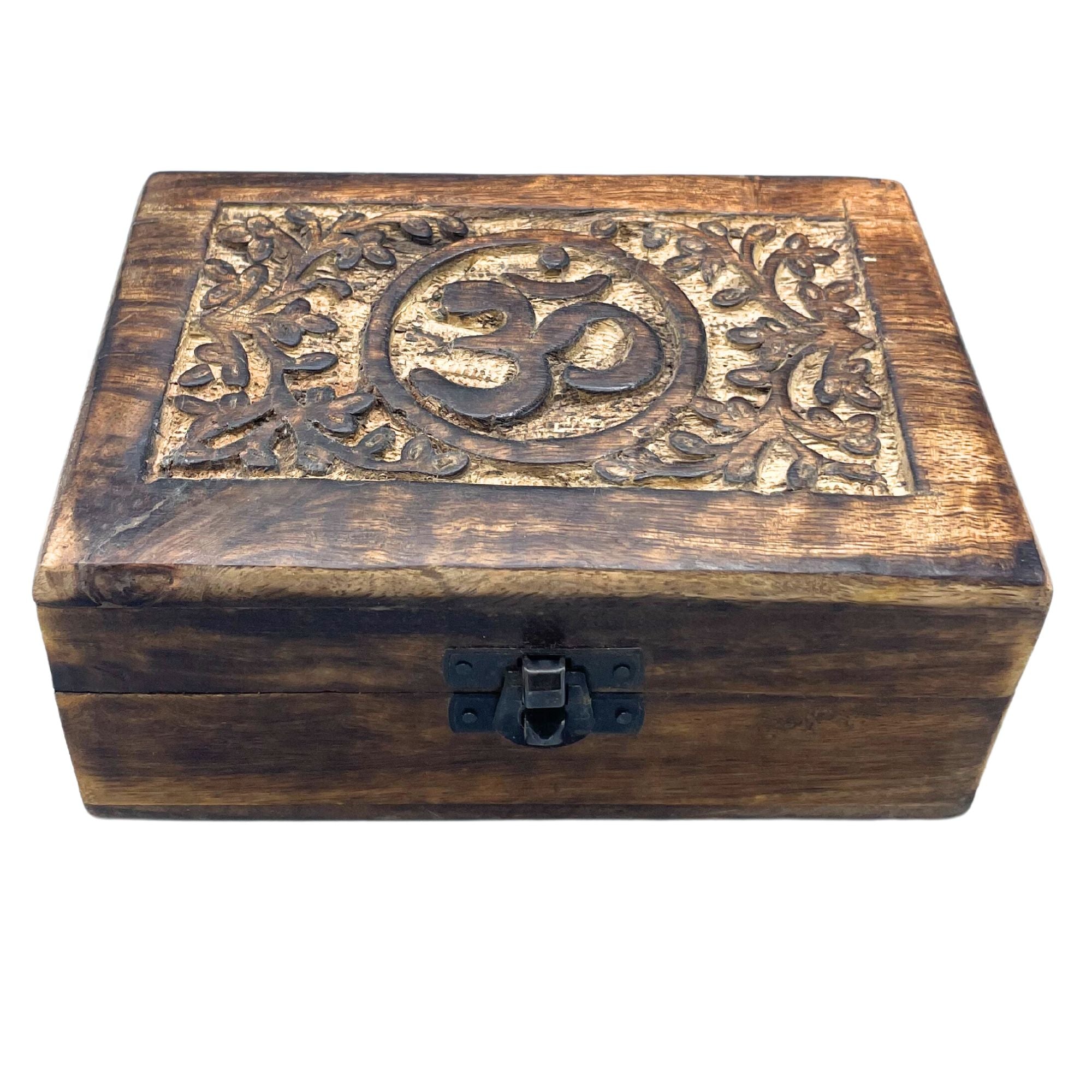 Medium Wooden Keepsake Box with Om Design for Treasured Memories