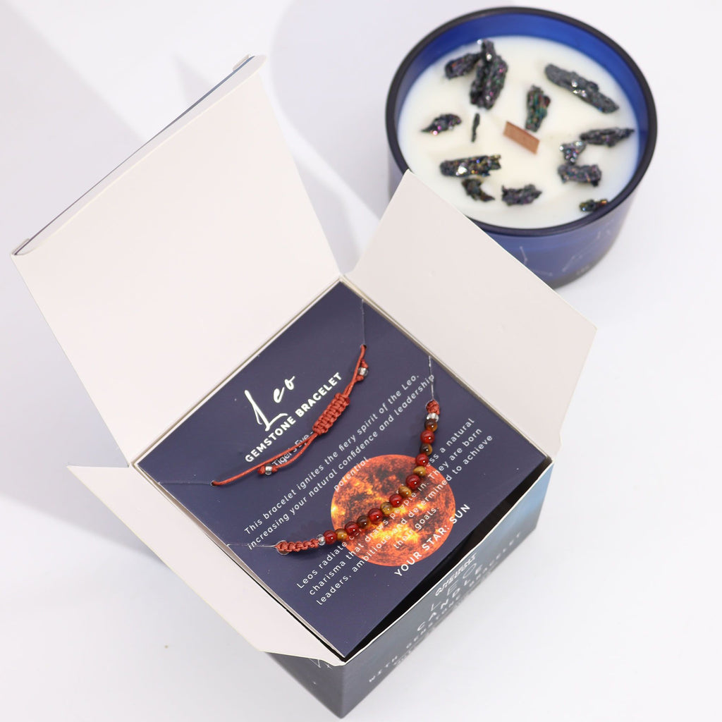 Zodiac Crystal Candle with Gemstone Bracelet for Leo Enthusiasts