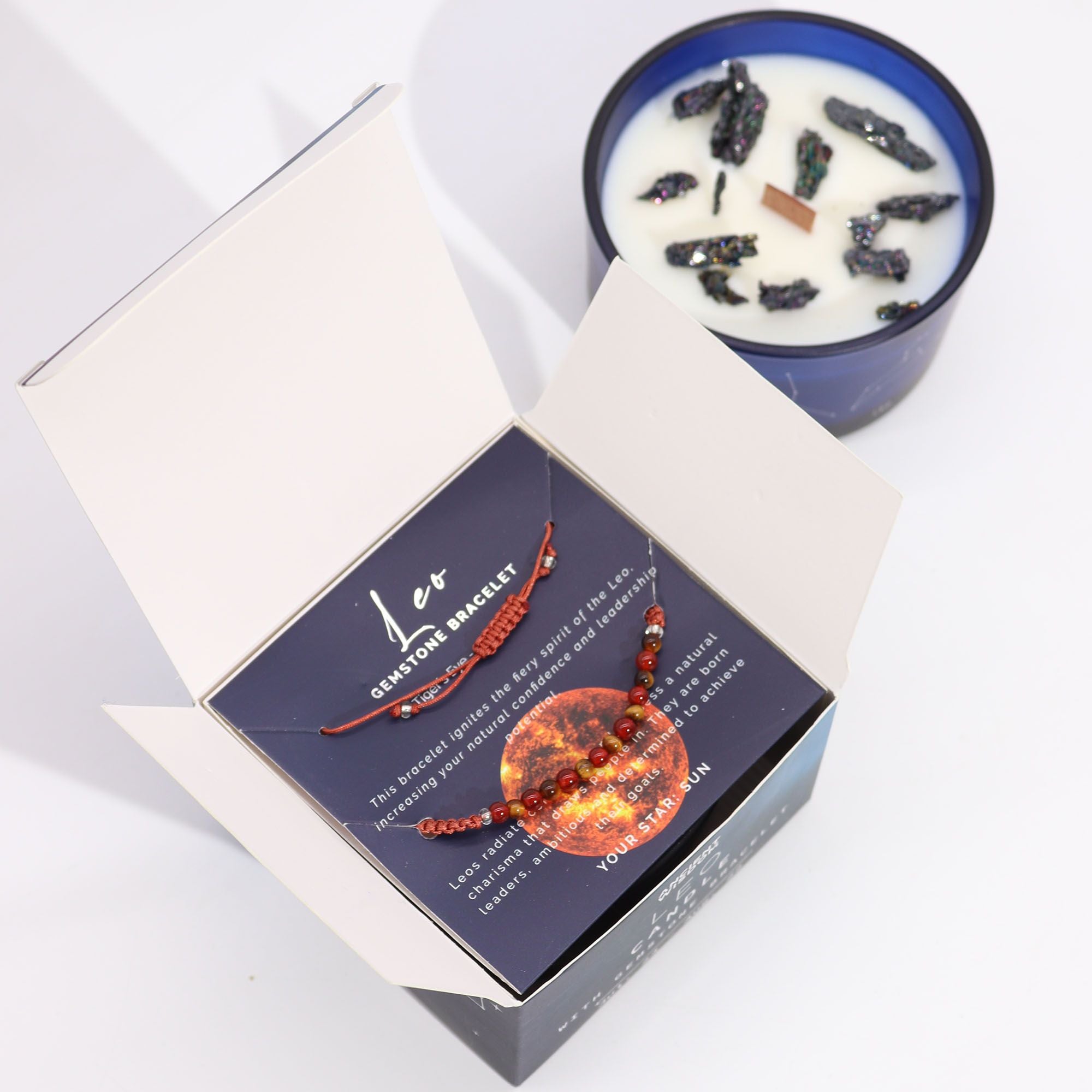 Zodiac Crystal Candle with Gemstone Bracelet for Leo Enthusiasts